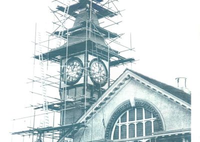 Edward Boden on his scaffolding at Kidsgrove town hall.