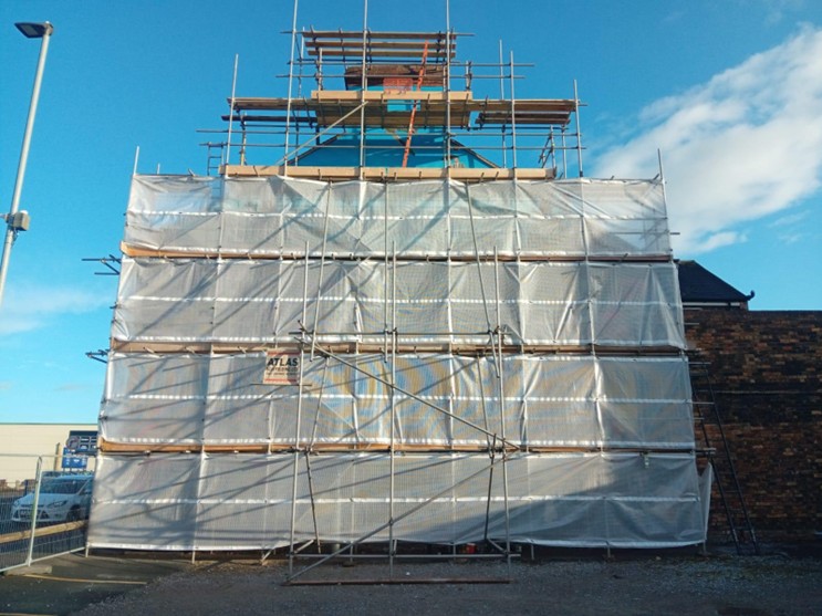Atlas Scaffolding Limited constructed scaffolding to enable Rob Fenton to paint this mural celebrating 100 Years of People from Stoke-on-Trent. 